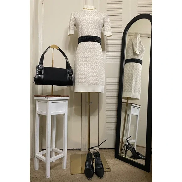 NWT Michael Kors Logo Jacquard Mock Neck Signature Dress - Picture 4 of 11